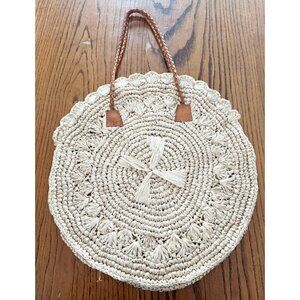 Handmade Round Circle Jute Straw Zipper Bag Braided Handle